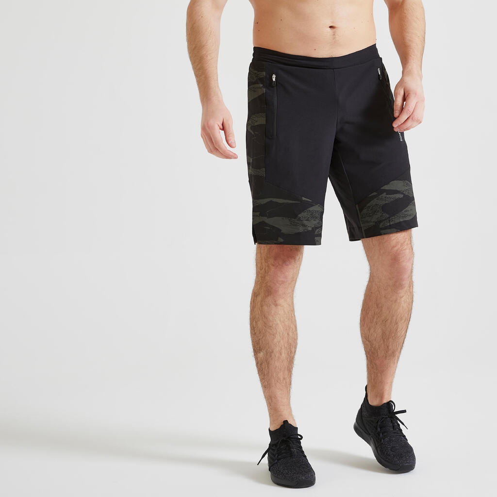 Men's fitness cardio training eco-friendly shorts fst 500 - black camo