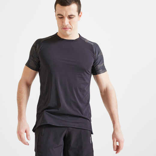 
      Pánske tričko FTS 500 na fitness a kardiotréning kaki-čierne 
  