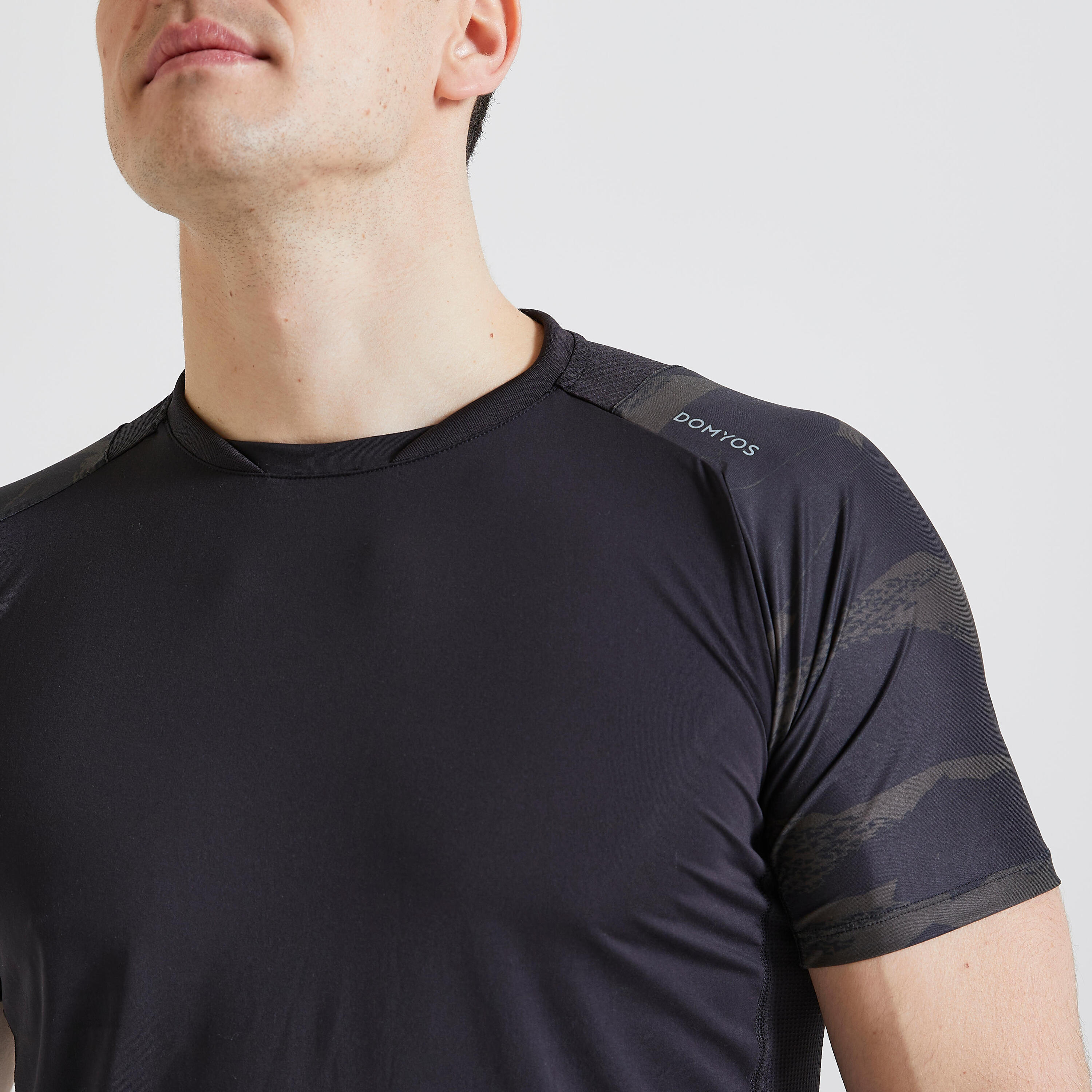 Men's Fitness Cardio Training T-Shirt 500 - Black/Khaki/Camo 3/6