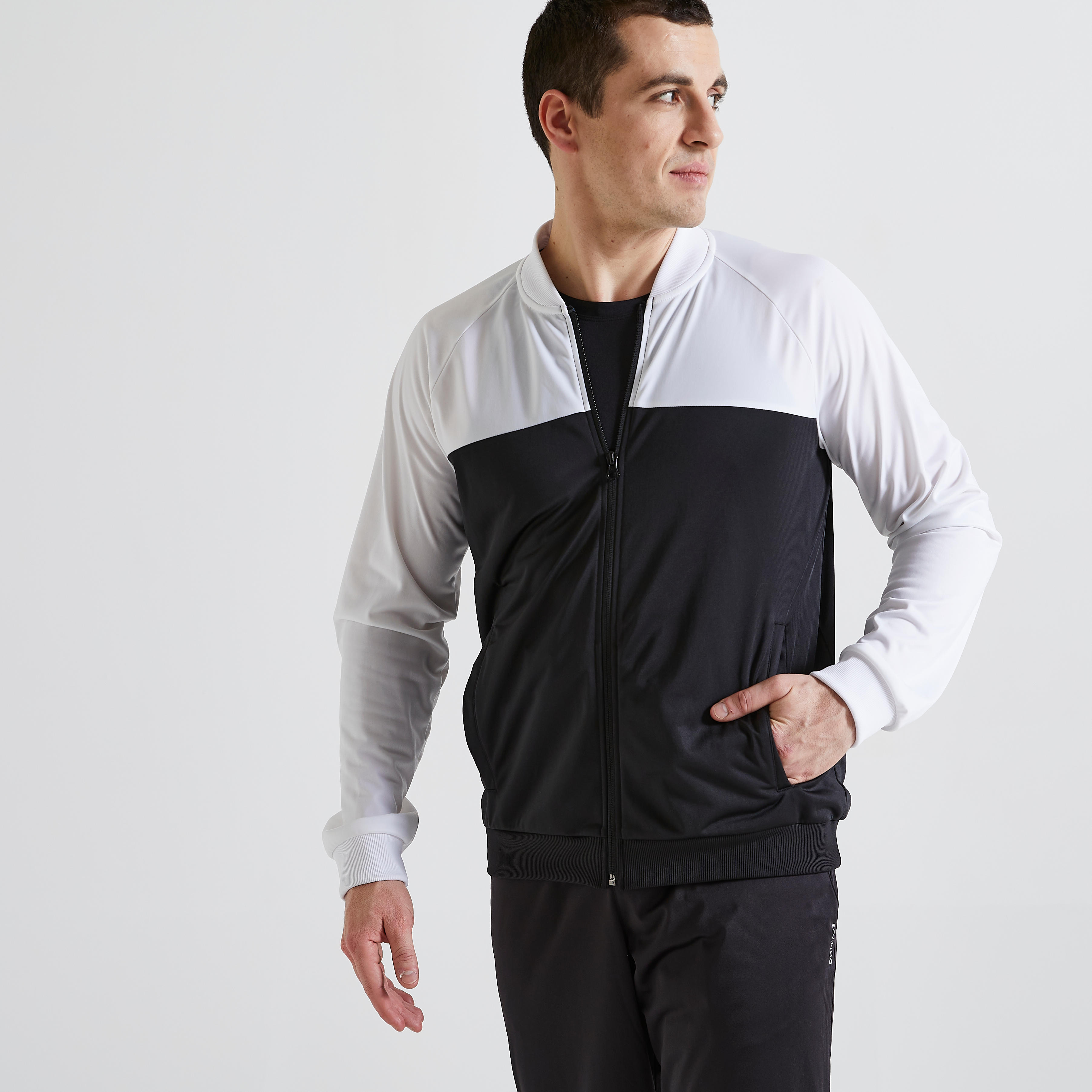 Buzo Fitness Domyos Gym Hombre Negro y Blanco - Decathlon