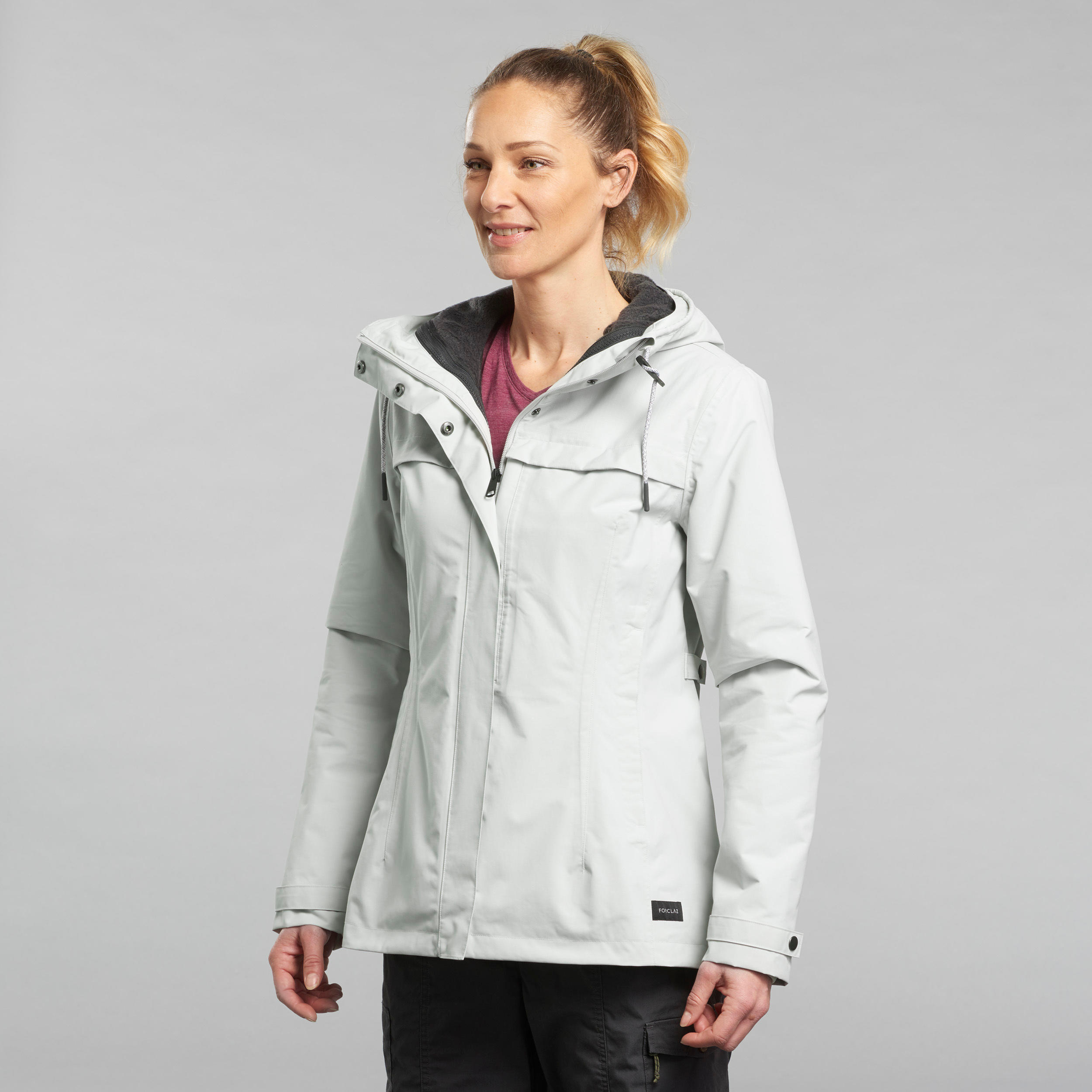 Women's 3in1 Waterproof Comfort 0°C Travel Trekking Jacket-TRAVEL100 Light Grey 4/12