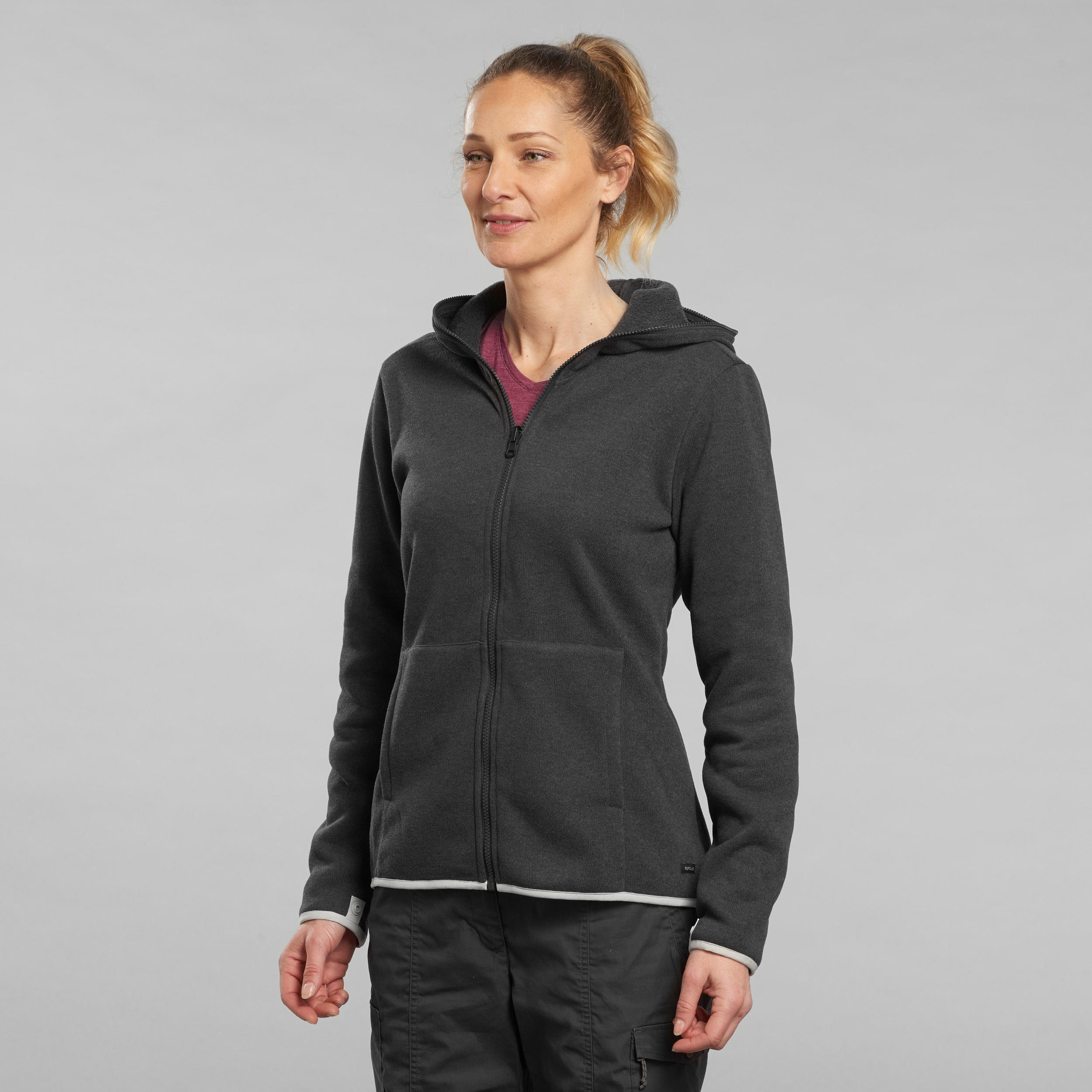 Women's 3in1 Waterproof Comfort 0°C Travel Trekking Jacket-TRAVEL100 Light Grey 5/12