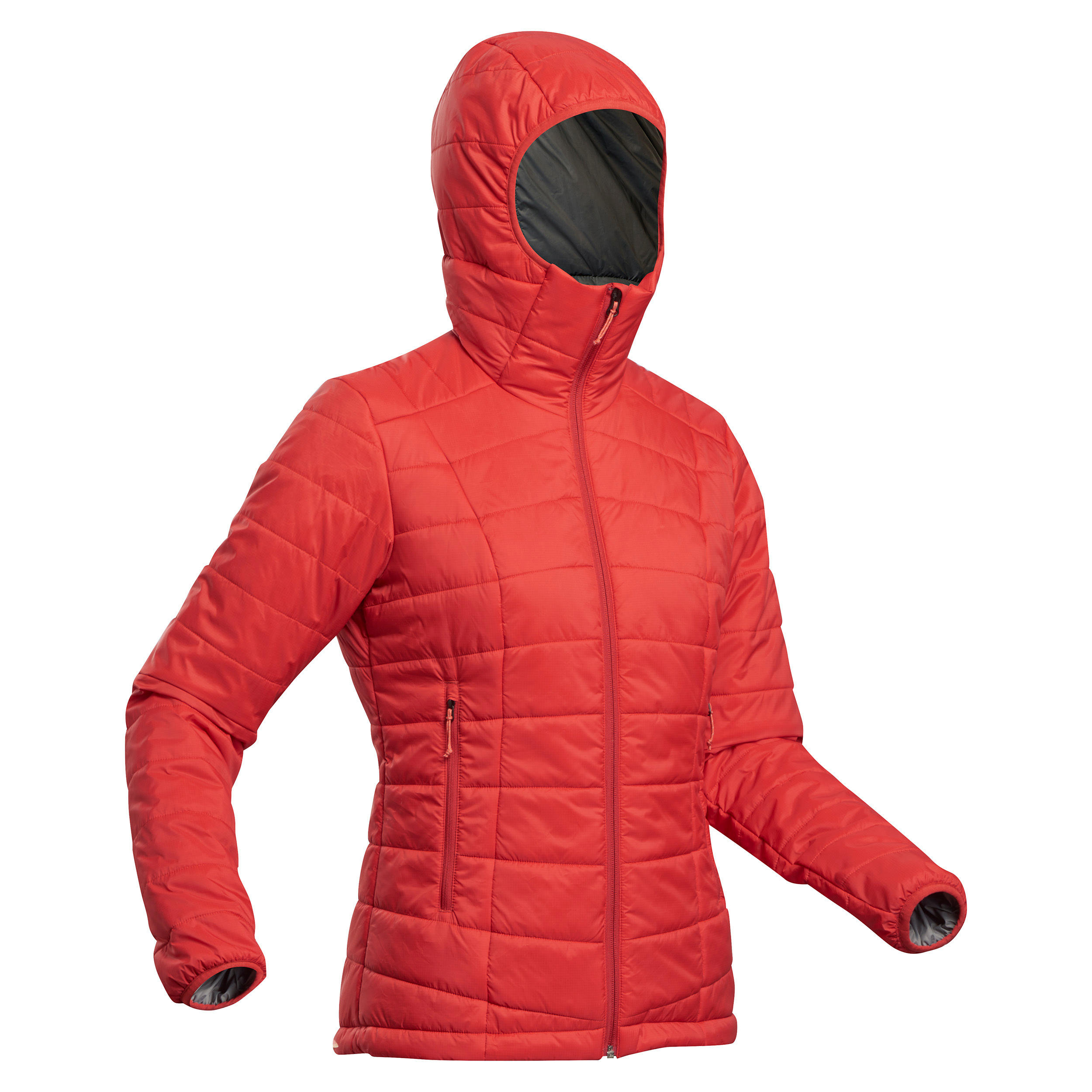 FORCLAZ Women's Mountain Trekking Padded Jacket Trek 100 with Hood - Brick red