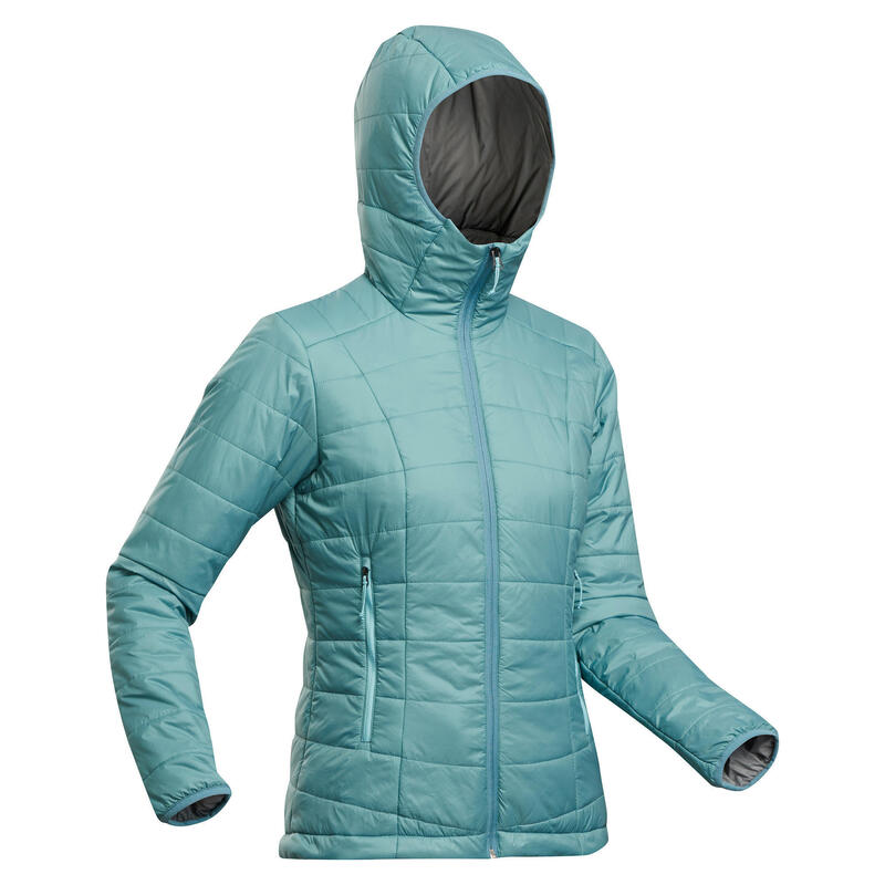W's Synthetic Mountain Trekking Padded Jacket - MT 100 Hooded -5°C - Turquoise