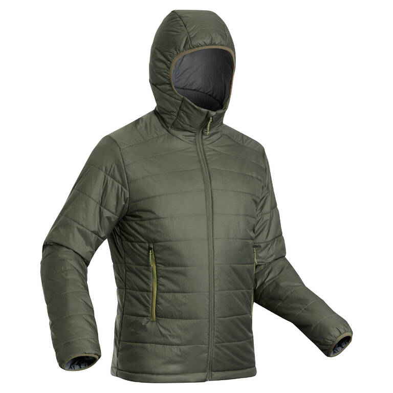 M Synthetic Mountain Trekking Padded Jacket - TREK 100 with hood  -5°C - Khaki