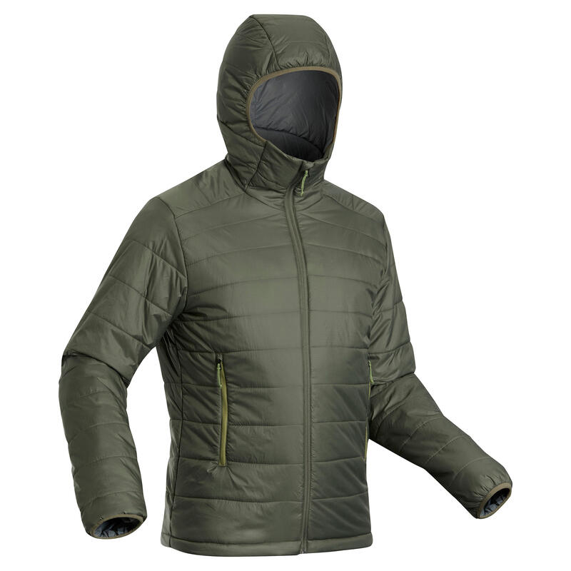 Férfi kapucnis kabát túrázáshoz MT100, szintetikus,- 5 °C-ig, khaki