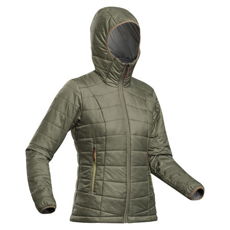 Куртка-пуховик для горного треккинга с капюшоном синтет. женская MT100, -5°C 