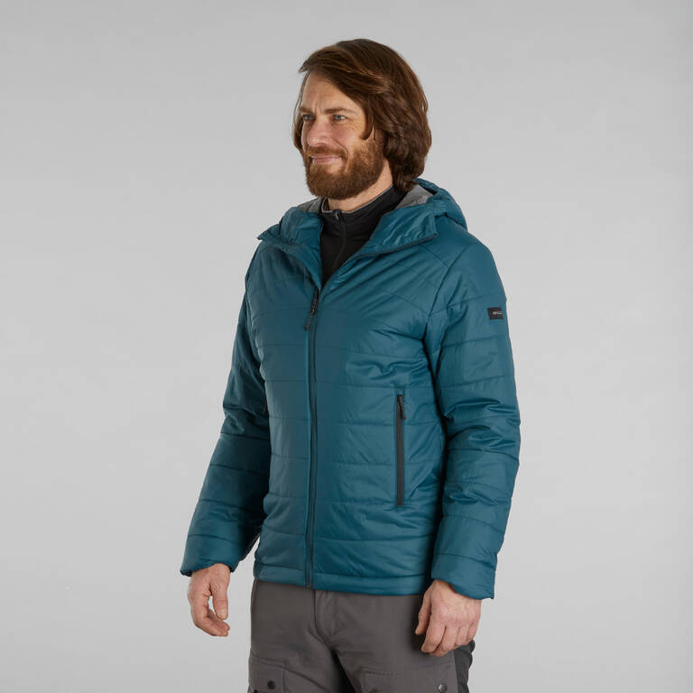 Men Trekking Padded Jacket MT100 Hooded -5°C Petrol Blue