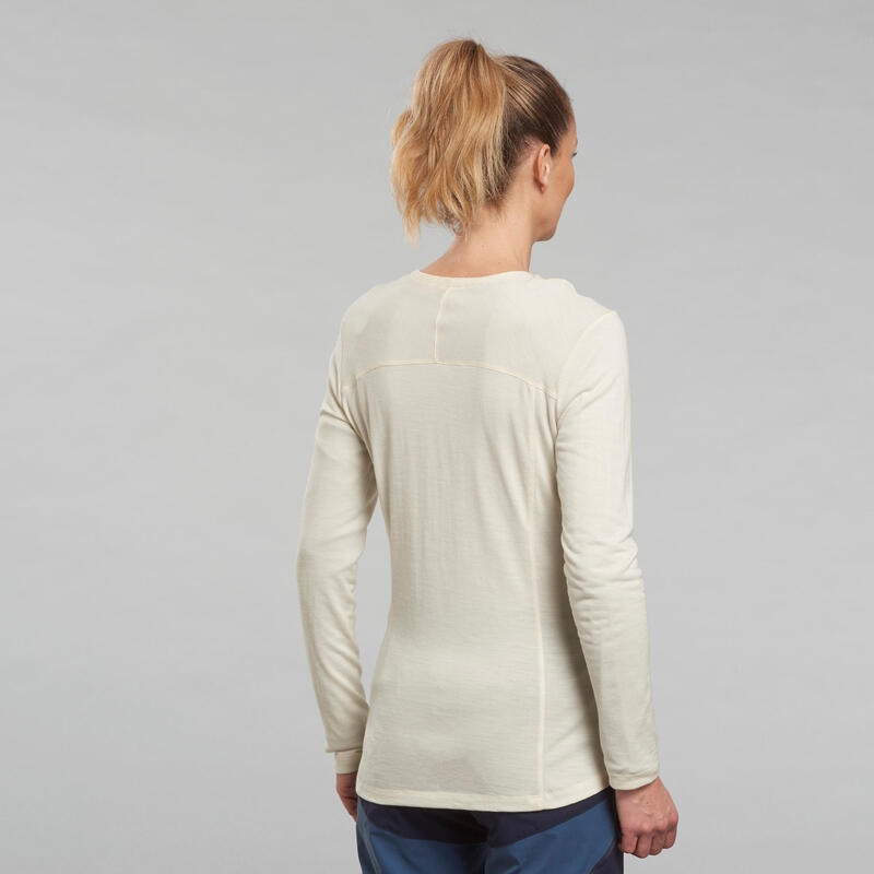 T-shirt en laine mérinos sans teinture manche longue femme - MT500