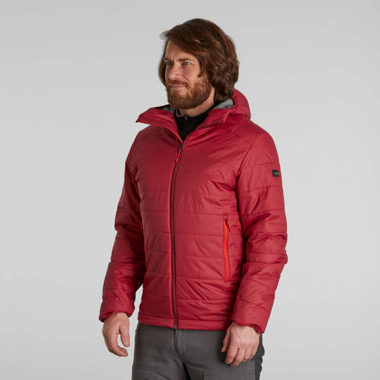 Men Puffer Jacket for Trekking - MT100 -5°C Burgundy