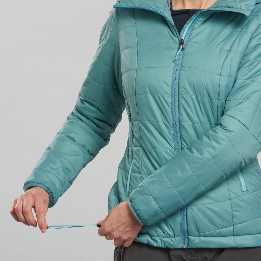 Women’s synthetic trekking down jacket with hood, MT100 - Purple