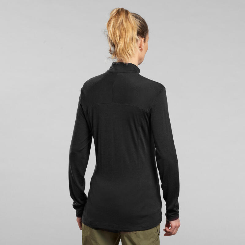 Camiseta de lana merino para trekking Mujer Forclaz MT500 negro - Decathlon