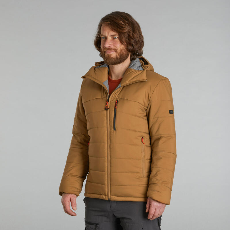 Férfi kapucnis kabát túrázáshoz TREK 500, -10 °C-ig, barna