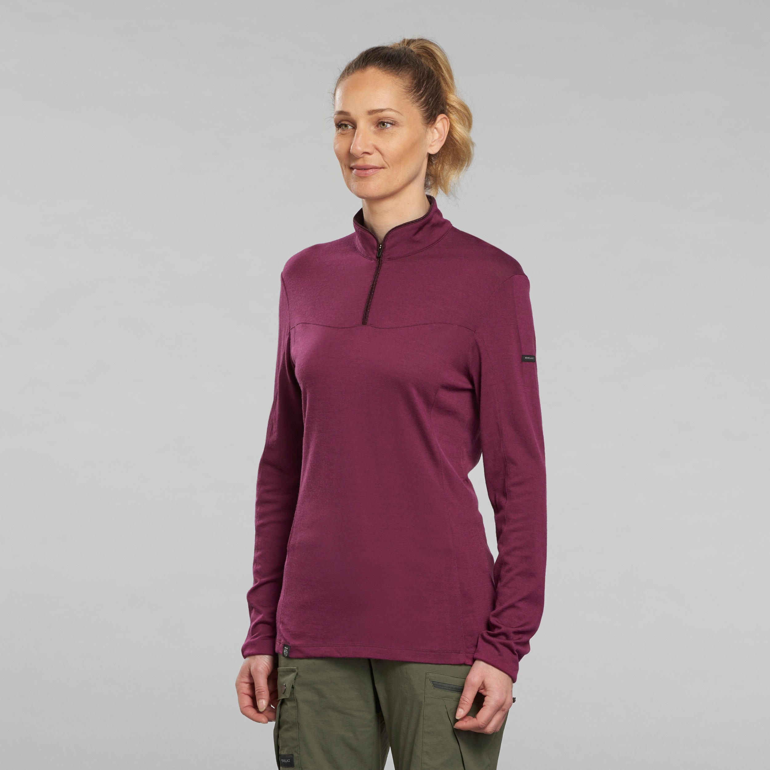 Women's Mountain Trekking Long-Sleeved T-Shirt  MT500 Merino Zip - purple 2/7