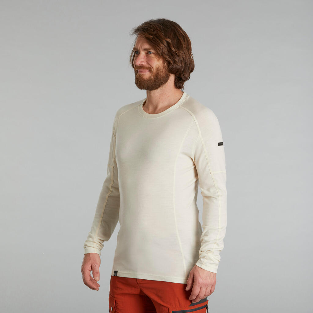 MAJICA DUGIH RUKAVA ZA TREKING MT500 OD MERINO VUNE MUŠKA - NEOBOJENA