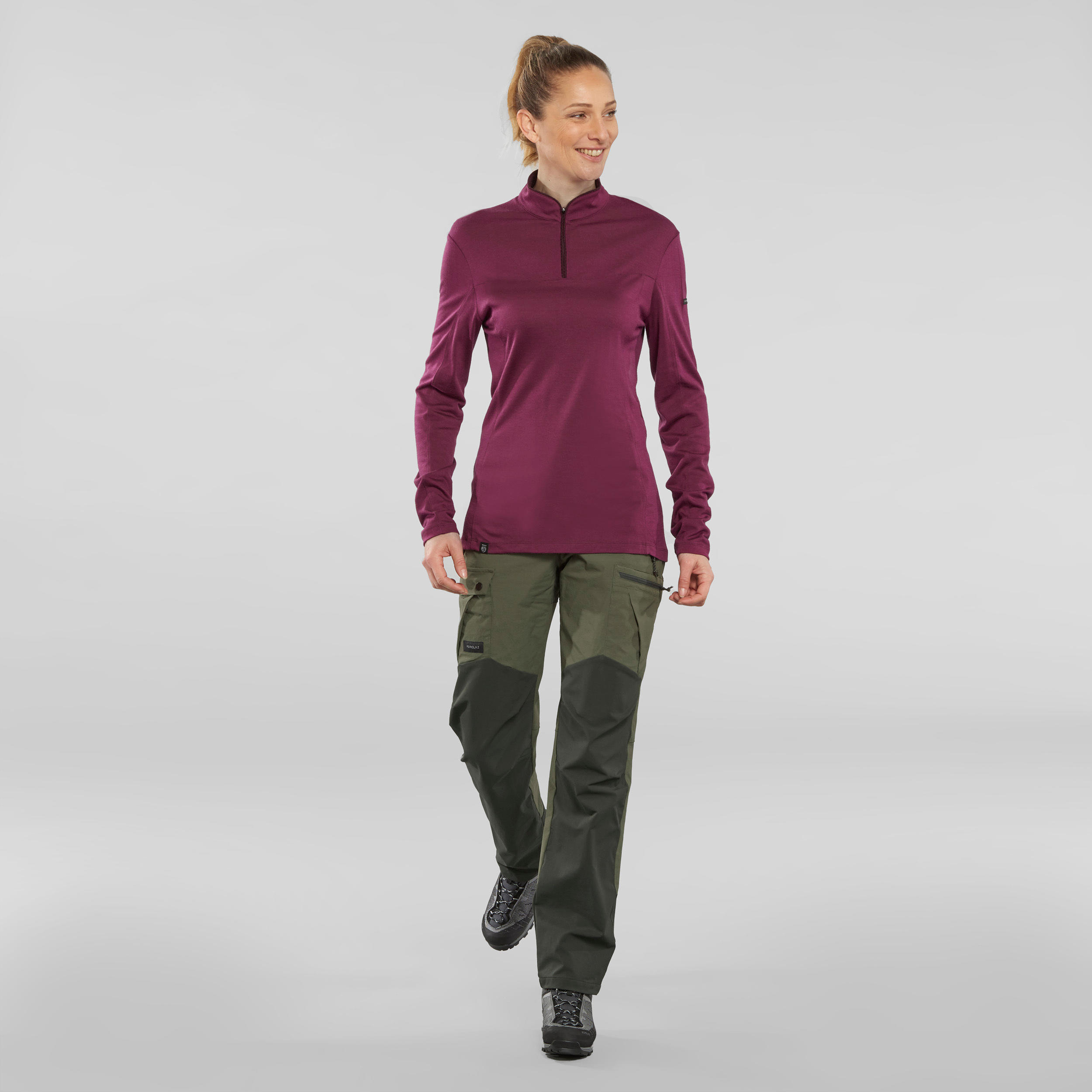 Women's Mountain Trekking Long-Sleeved T-Shirt  MT500 Merino Zip - purple 5/7