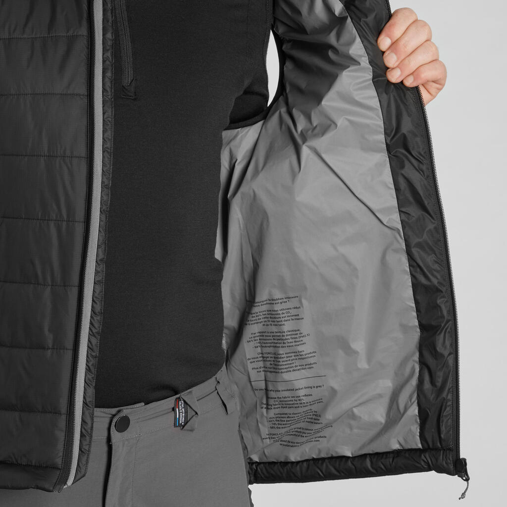 Vīriešu kalnu trekinga polsterēta bezpiedurkņu jaka “Trek 100”, melna