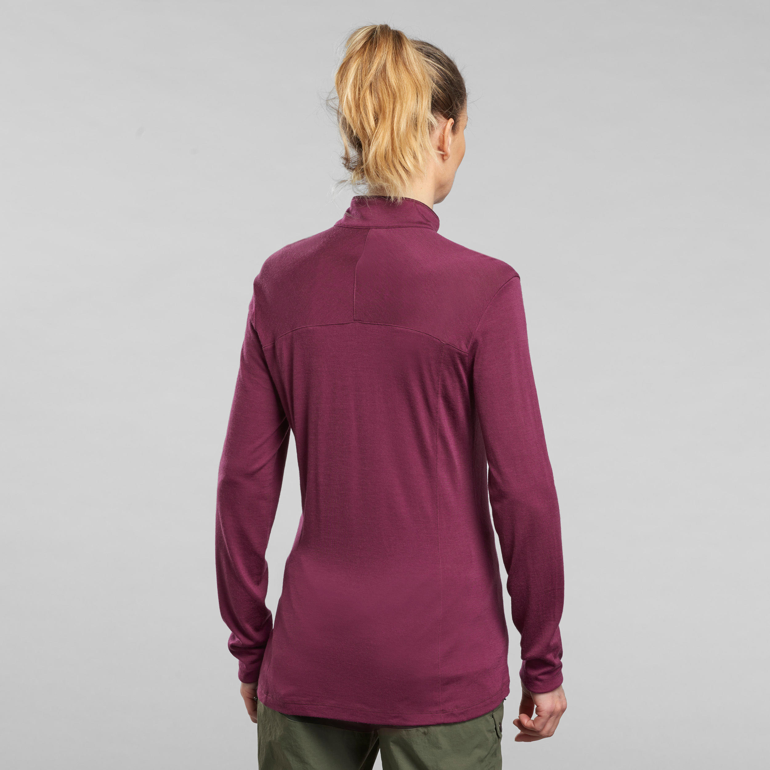 Women's Mountain Trekking Long-Sleeved T-Shirt  MT500 Merino Zip - purple 3/7