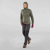 Wattierte Jacke Bergtrekking MT100 Kapuze Komfort bis -5 °C Damen khaki 