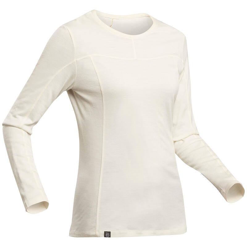T-shirt en laine mérinos sans teinture manche longue femme - MT500