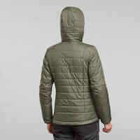 Wattierte Jacke Bergtrekking MT100 Kapuze Komfort bis -5 °C Damen khaki 