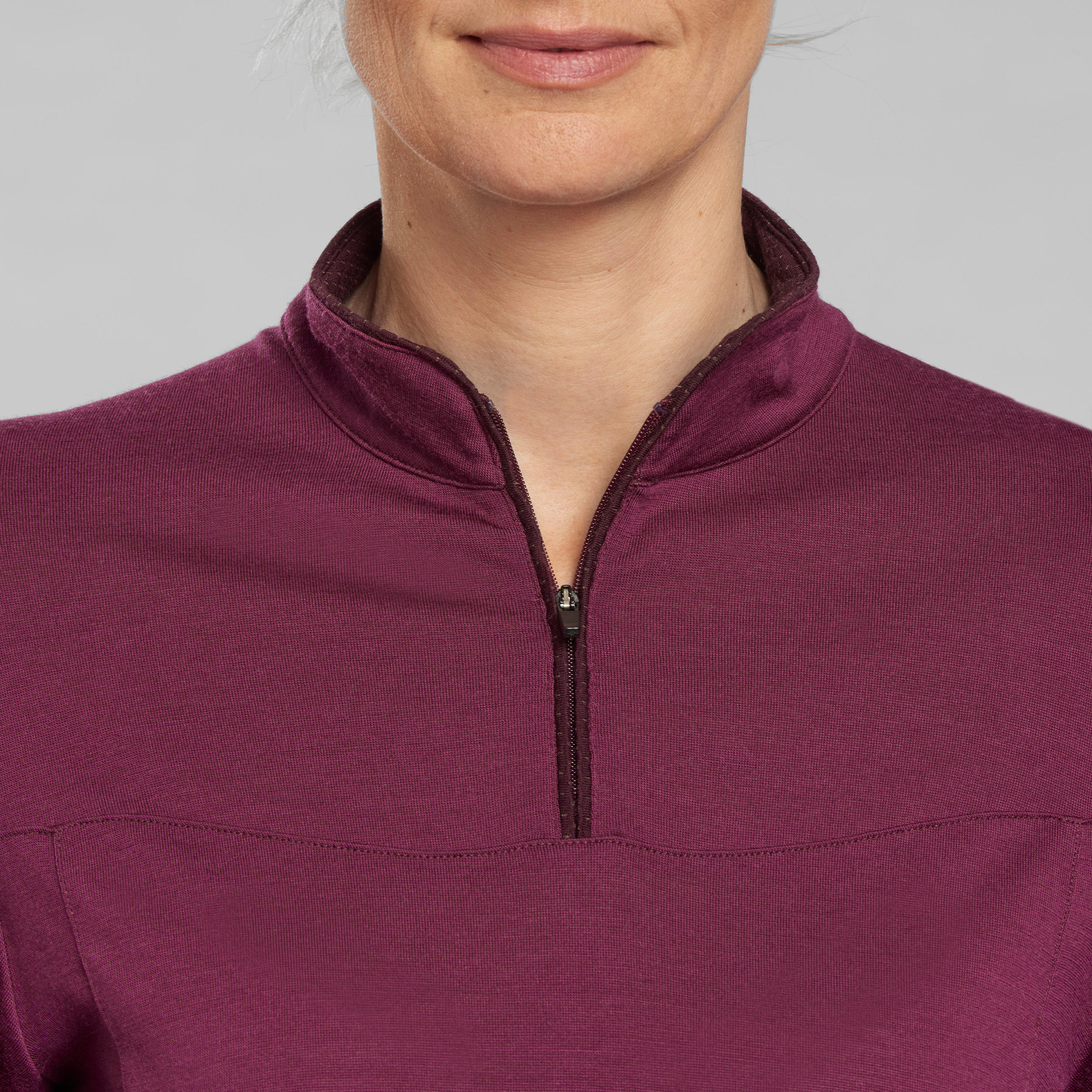 Women's Mountain Trekking Long-Sleeved T-Shirt  MT500 Merino Zip - purple 4/7