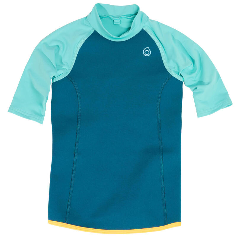 Uv-werend zwemshirt met korte mouwen voor kinderen neopreen 1,5 mm turquoise