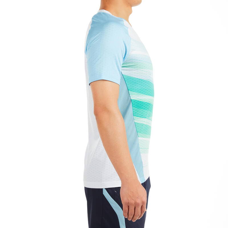 Pánské tričko na badminton 560 bílo-zeleno-modré 