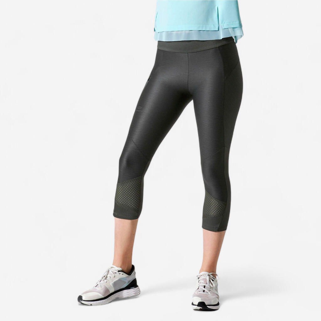 Women's breathable short running leggings Dry+ Feel - khaki