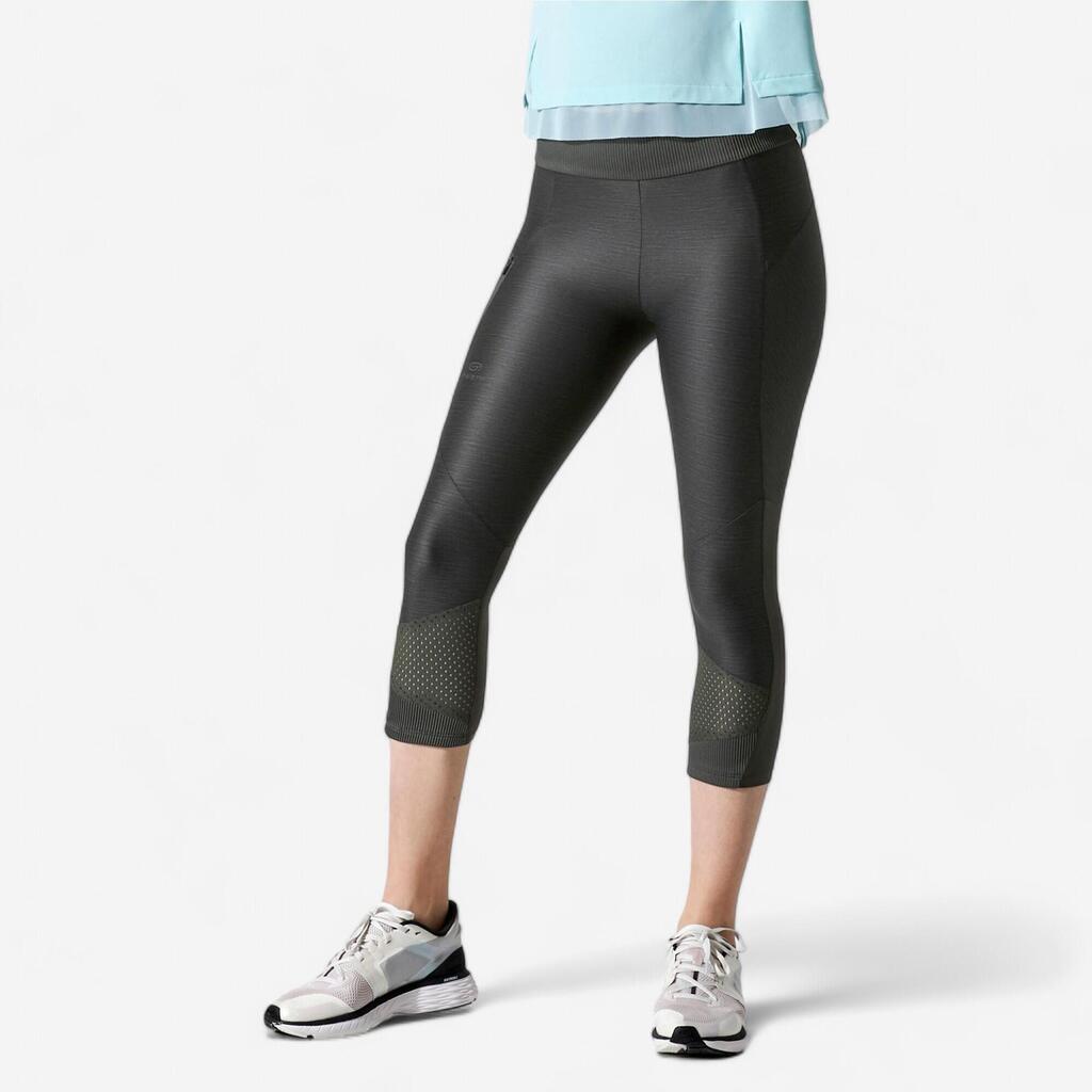 Women's breathable short running leggings Dry+ Feel - black