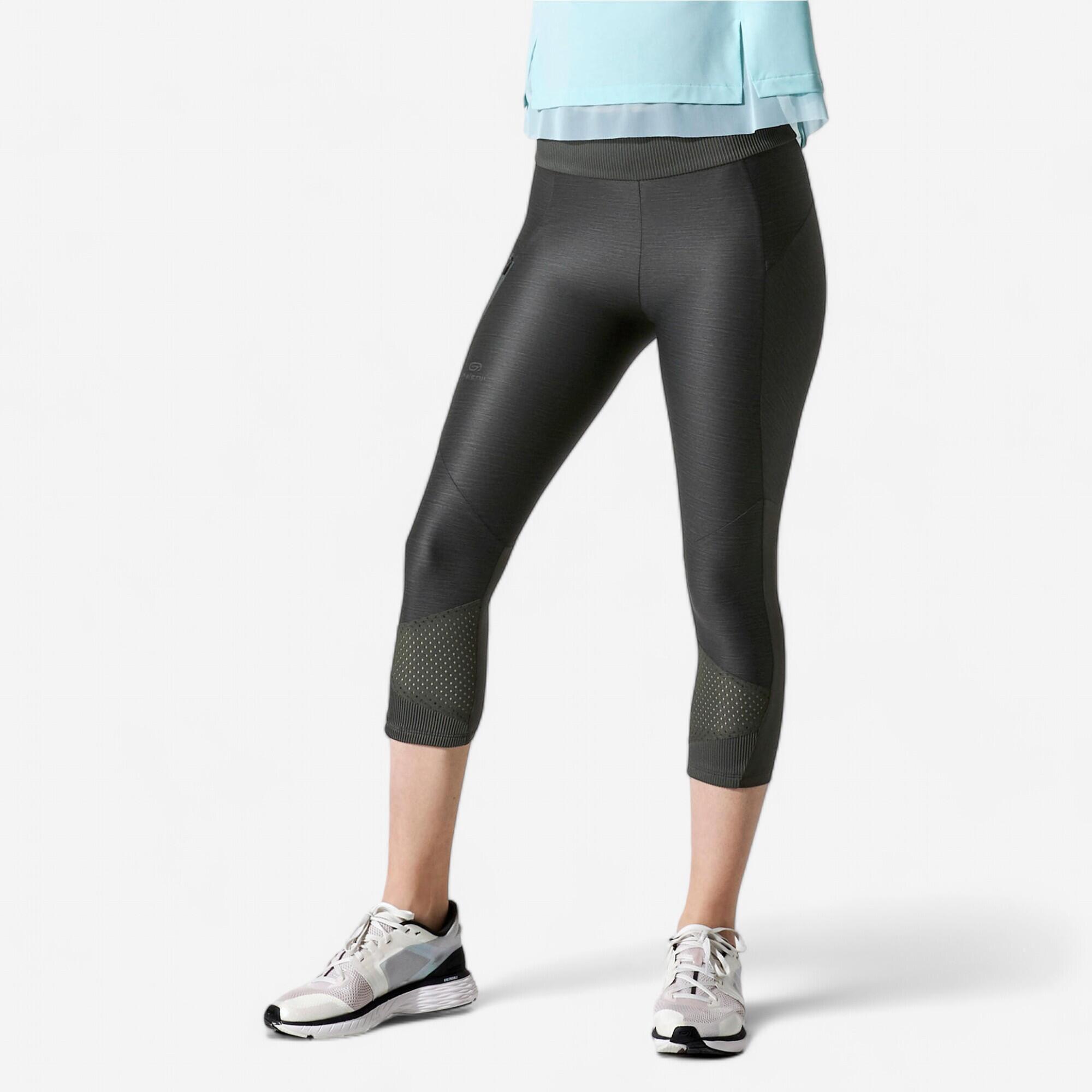 Women's breathable short running leggings Dry+ Feel - khaki 9/39