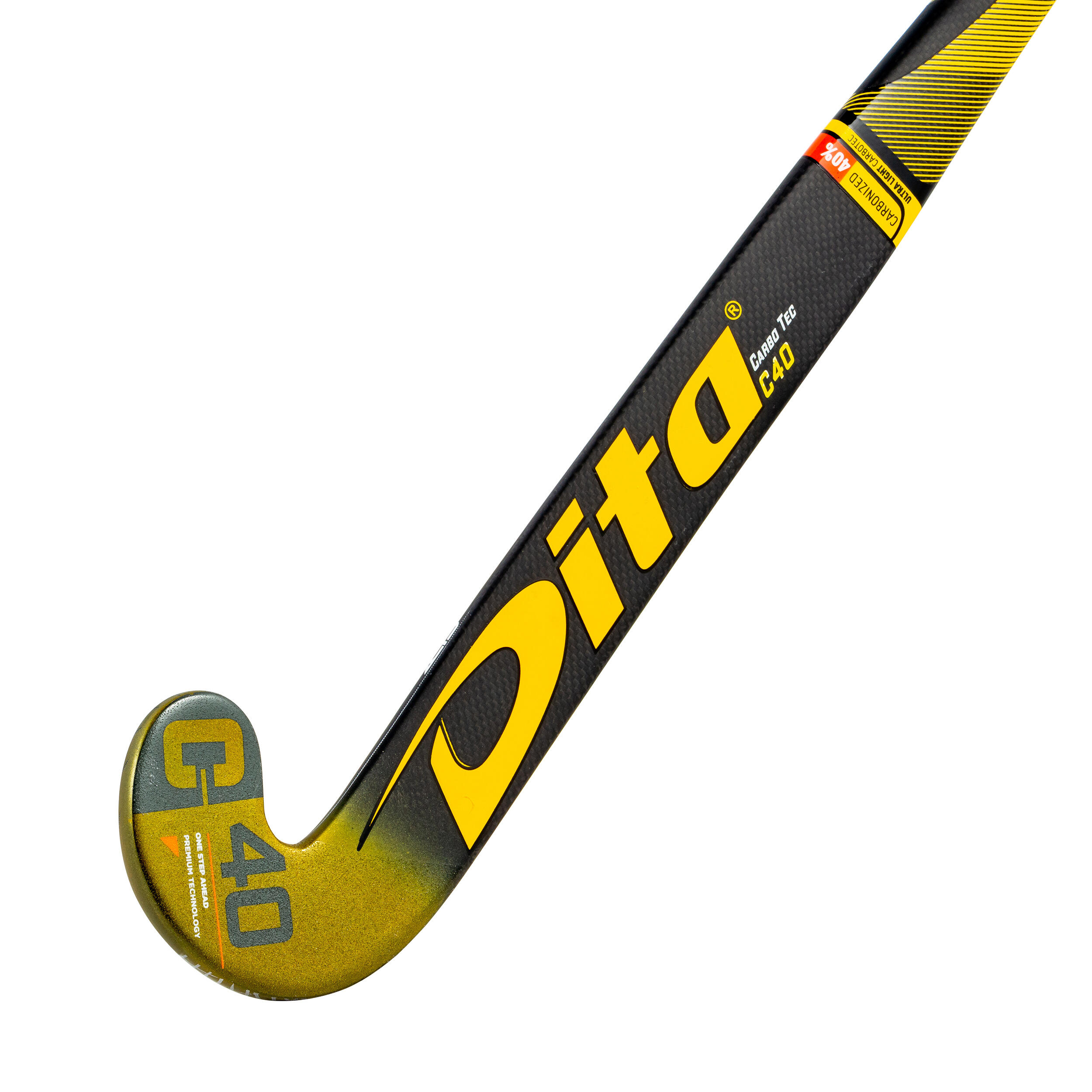 Kids' Advanced 40% Carbon Low Bow Field Hockey Stick Carbotec C40 - Gold/Black 4/12