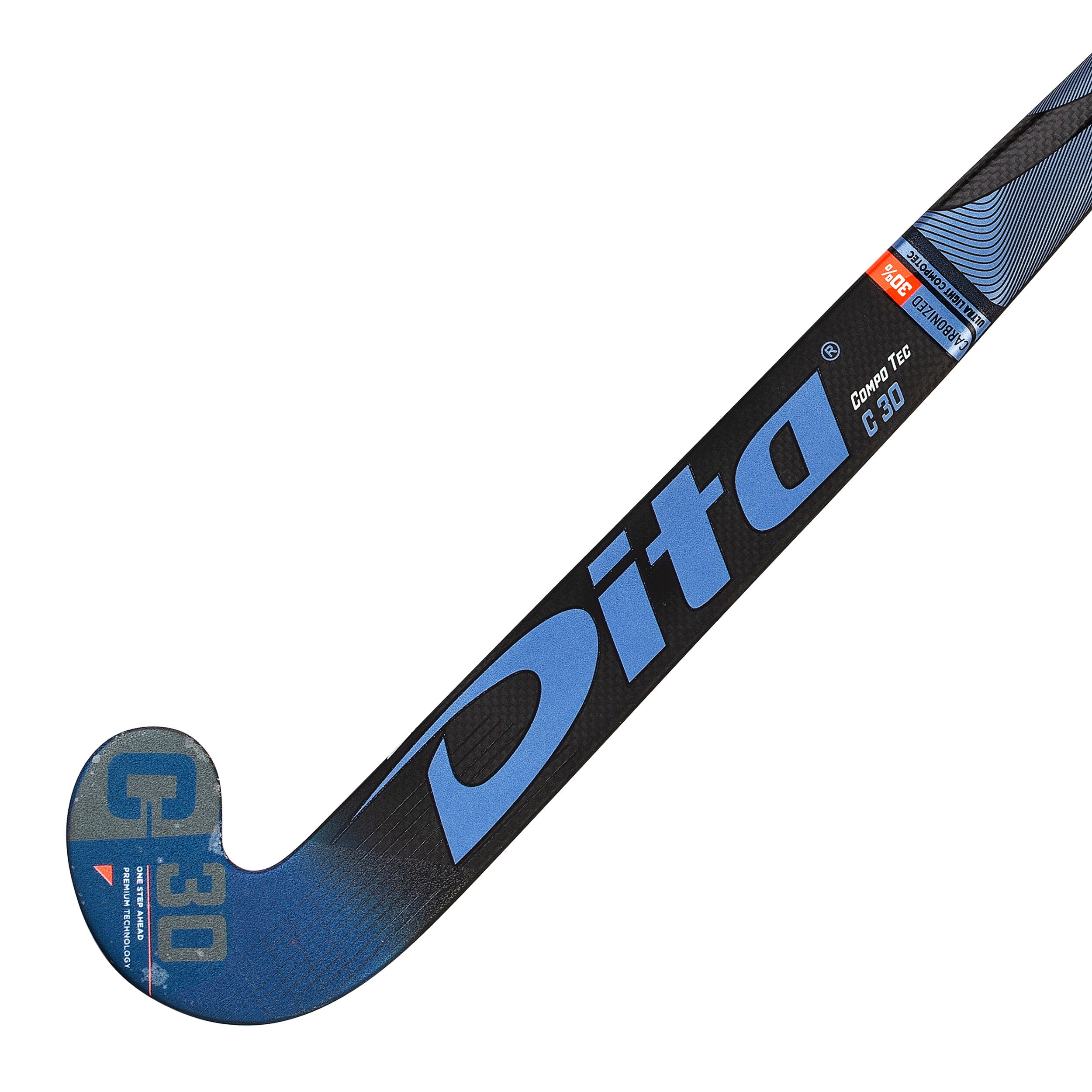 Kids' Field Hockey 30% Carbon Mid Bow Stick CompoTec C30 - Blue/Black 12/12