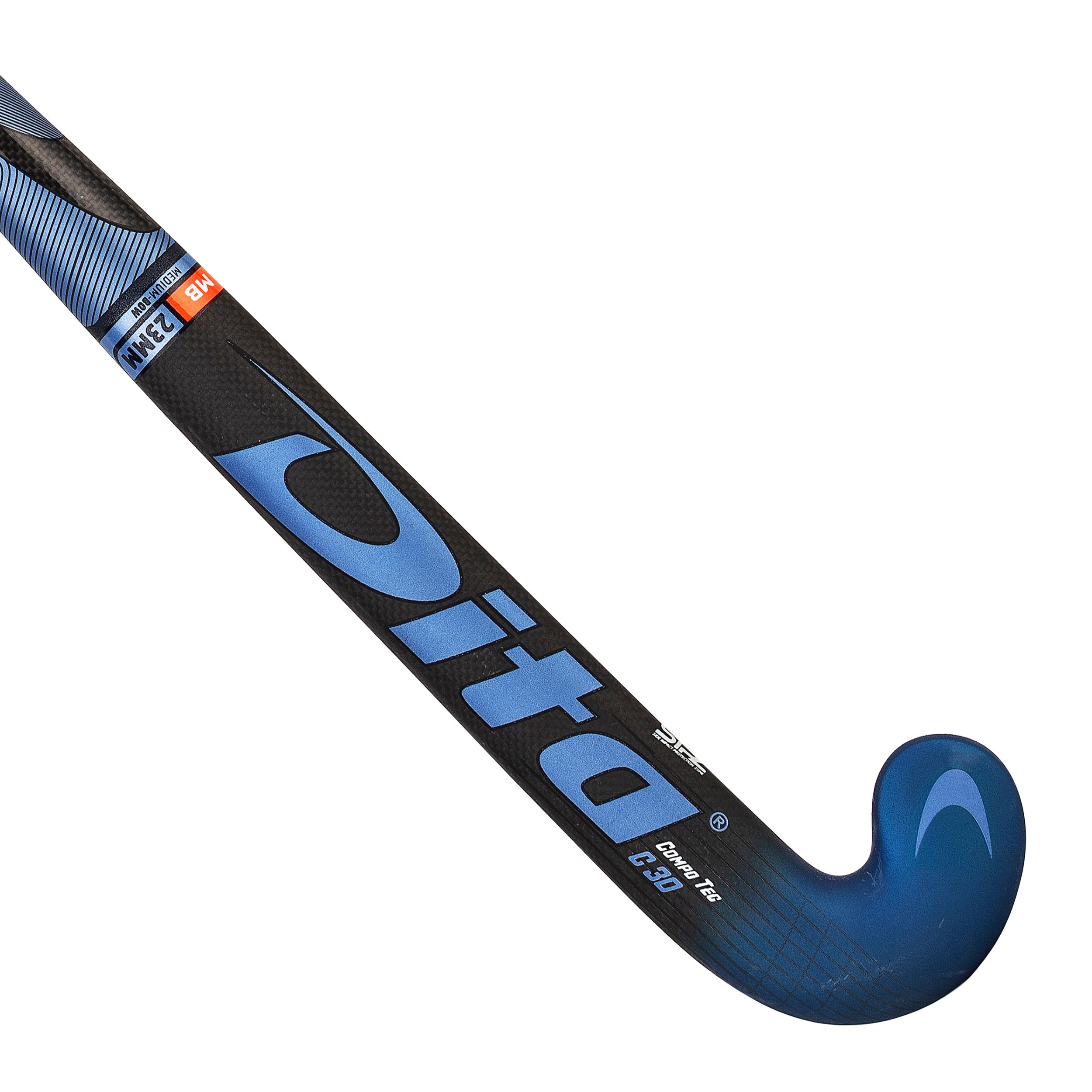 Kids' Field Hockey 30% Carbon Mid Bow Stick CompoTec C30 - Blue/Black 9/12