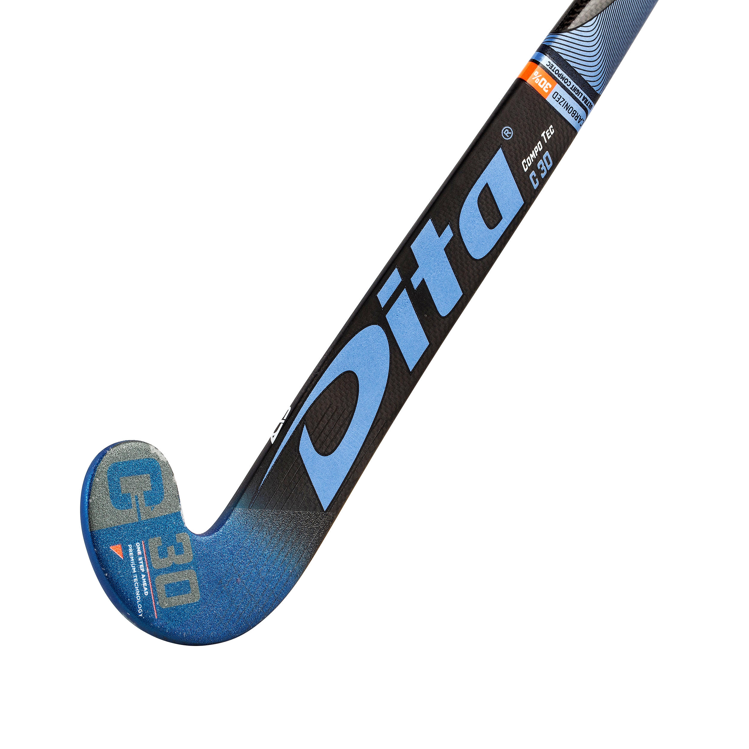 Kids' Field Hockey 30% Carbon Mid Bow Stick CompoTec C30 - Blue/Black 7/12