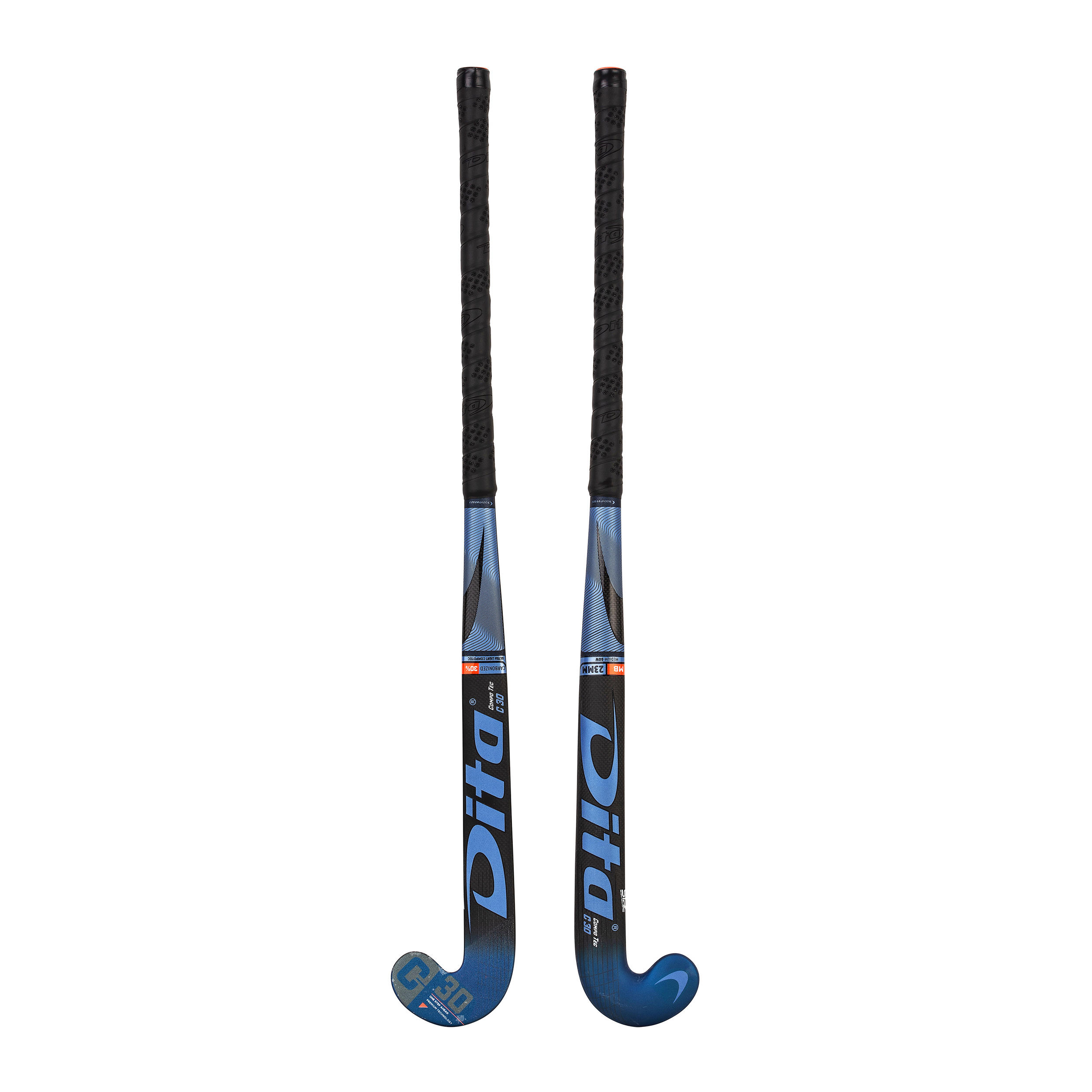 Kids' Field Hockey 30% Carbon Mid Bow Stick CompoTec C30 - Blue/Black 2/12