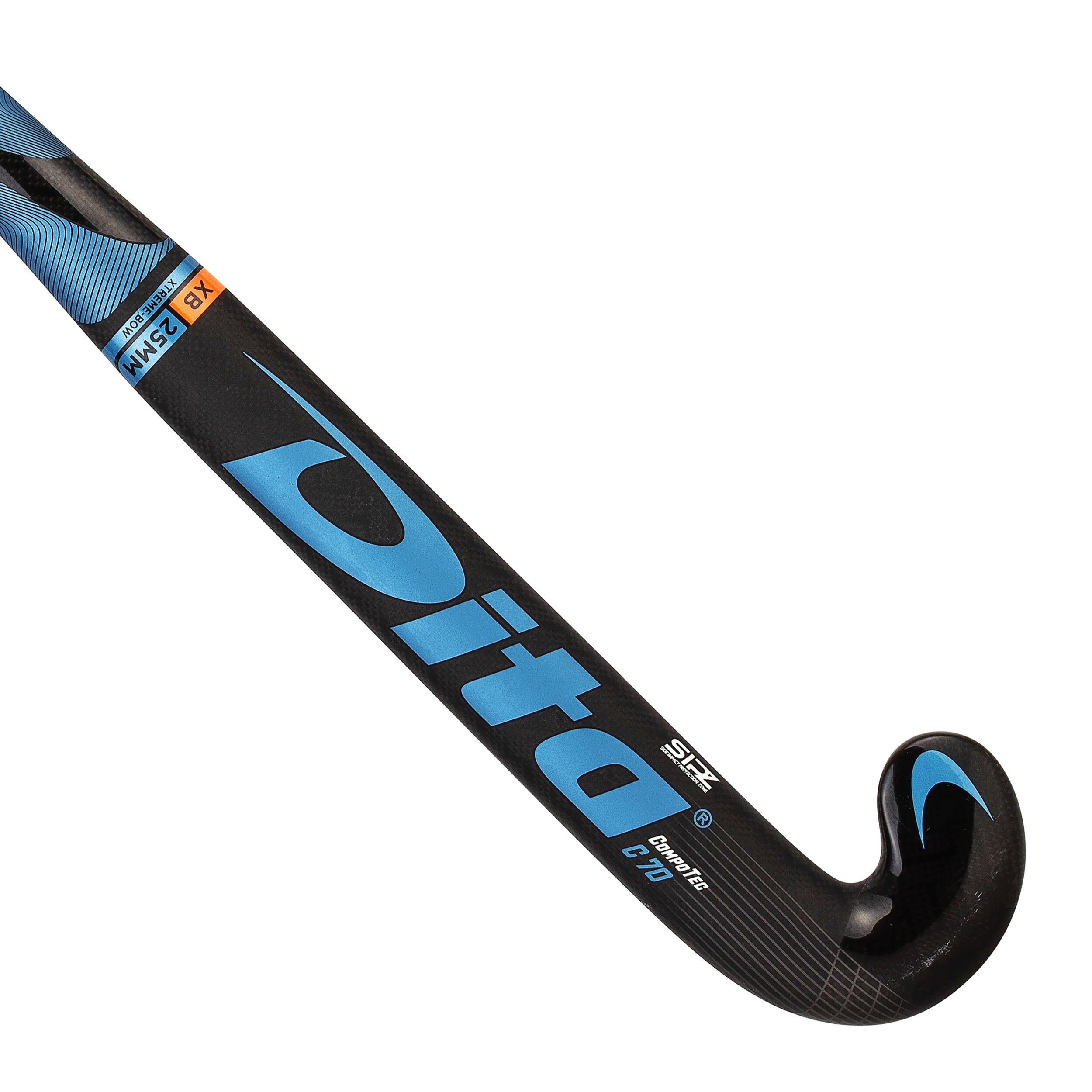 Adult Field Hockey Advanced 70% Carbon X-Low Bow Stick CompoTec C70 - Black/Blue 8/12