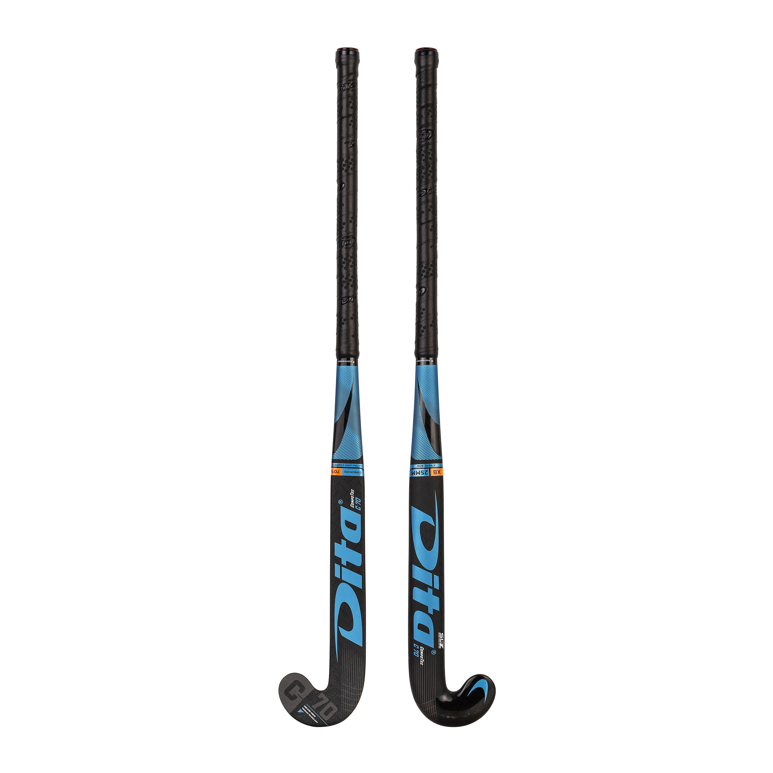 Adult Field Hockey Advanced 70% Carbon X-Low Bow Stick CompoTec C70 - Black/Blue 6/12