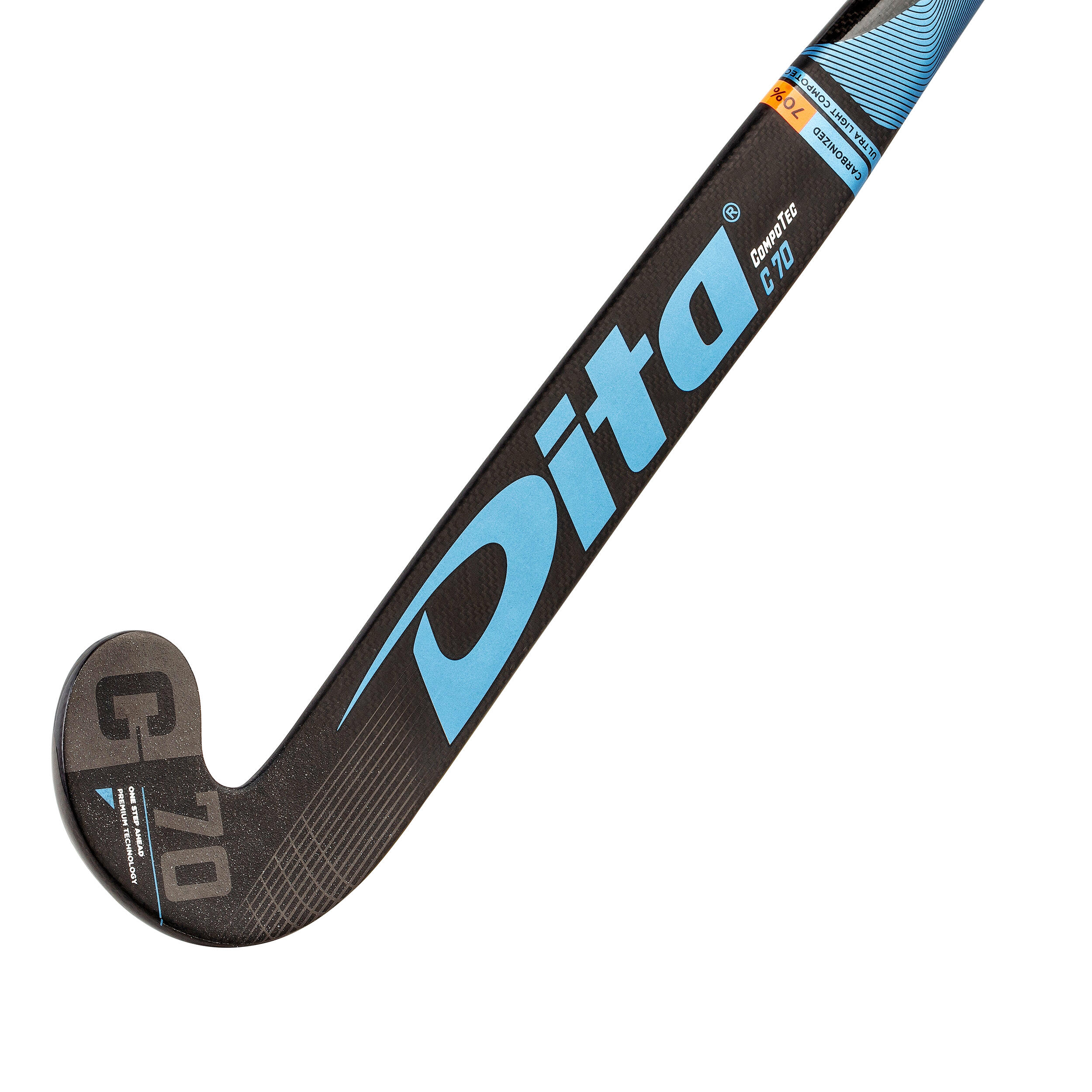 Adult Field Hockey Advanced 70% Carbon X-Low Bow Stick CompoTec C70 - Black/Blue 3/12