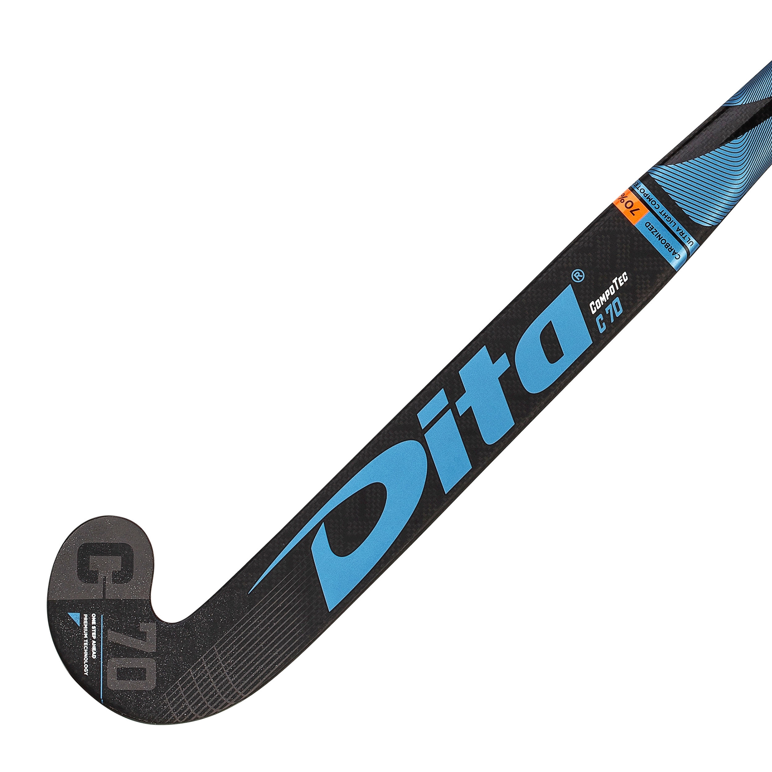 Adult Field Hockey Advanced 70% Carbon X-Low Bow Stick CompoTec C70 - Black/Blue 4/12