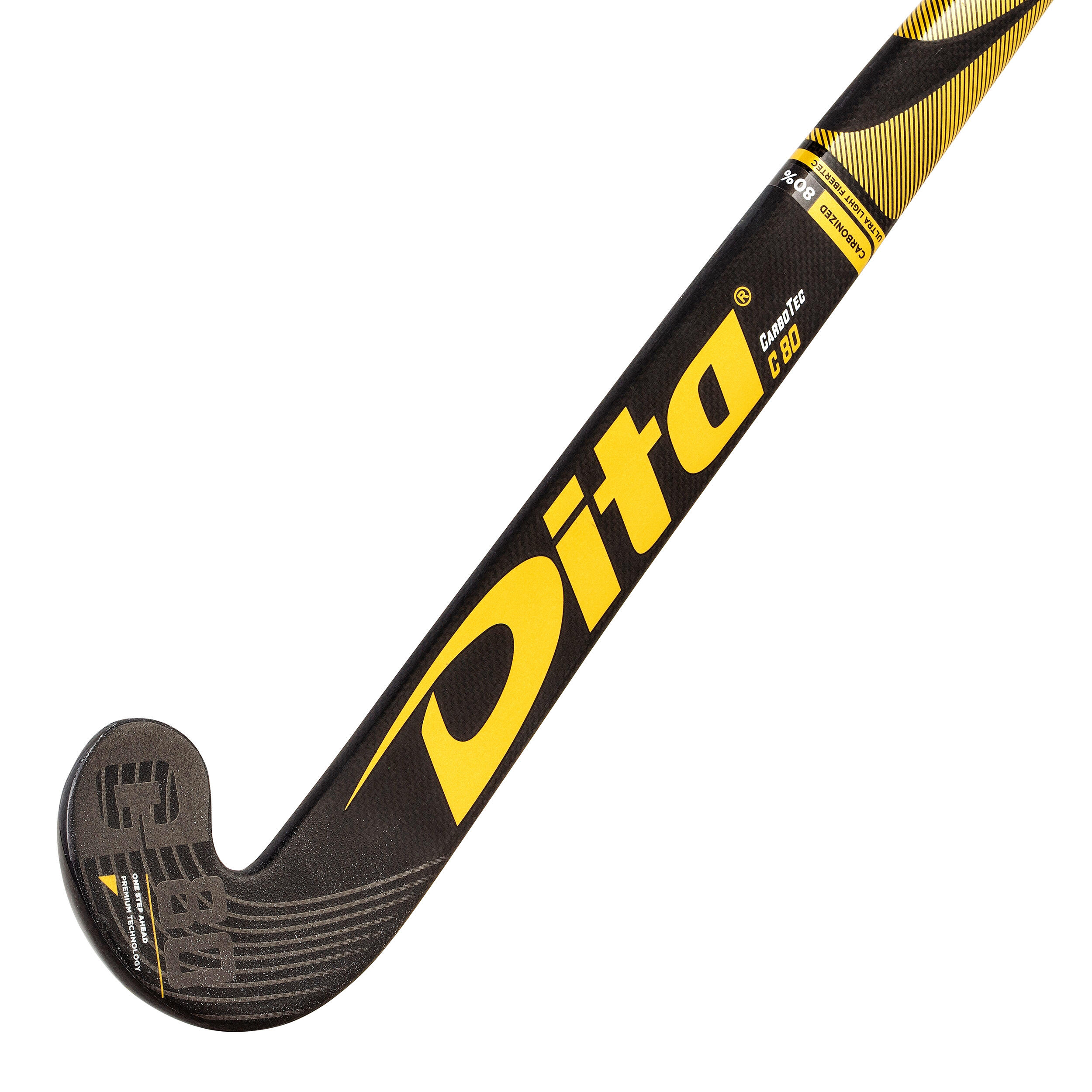 Adult Field Hockey Advanced 80% Carbon Mid Bow Stick CarboTec C80 - Black/Gold 10/12