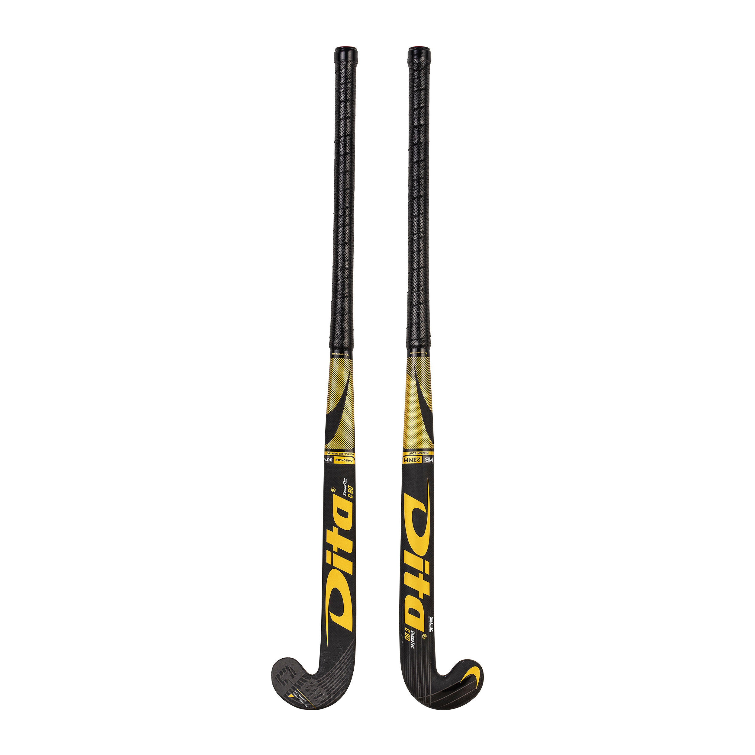 Adult Field Hockey Advanced 80% Carbon Mid Bow Stick CarboTec C80 - Black/Gold 8/12