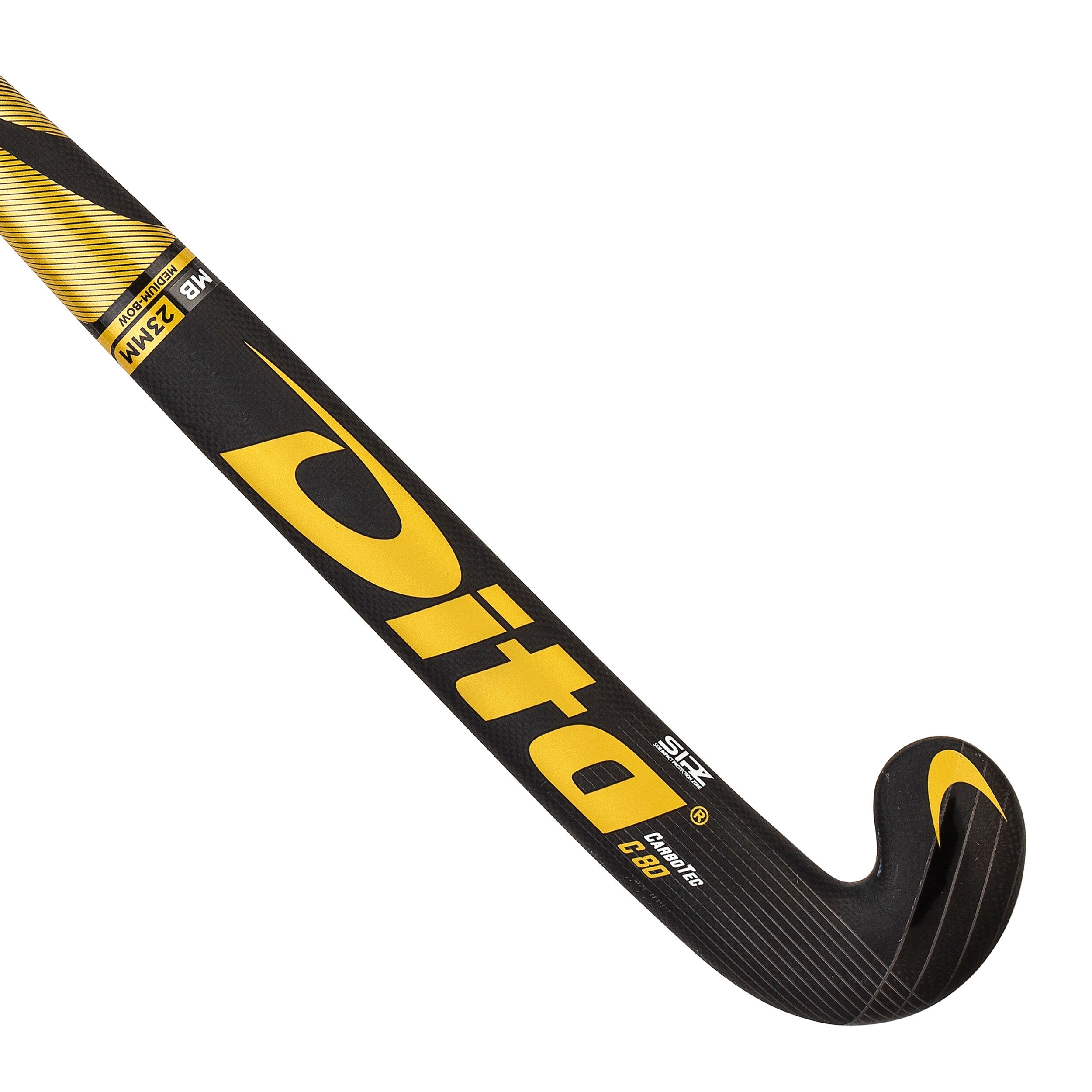 Adult Field Hockey Advanced 80% Carbon Mid Bow Stick CarboTec C80 - Black/Gold 4/12
