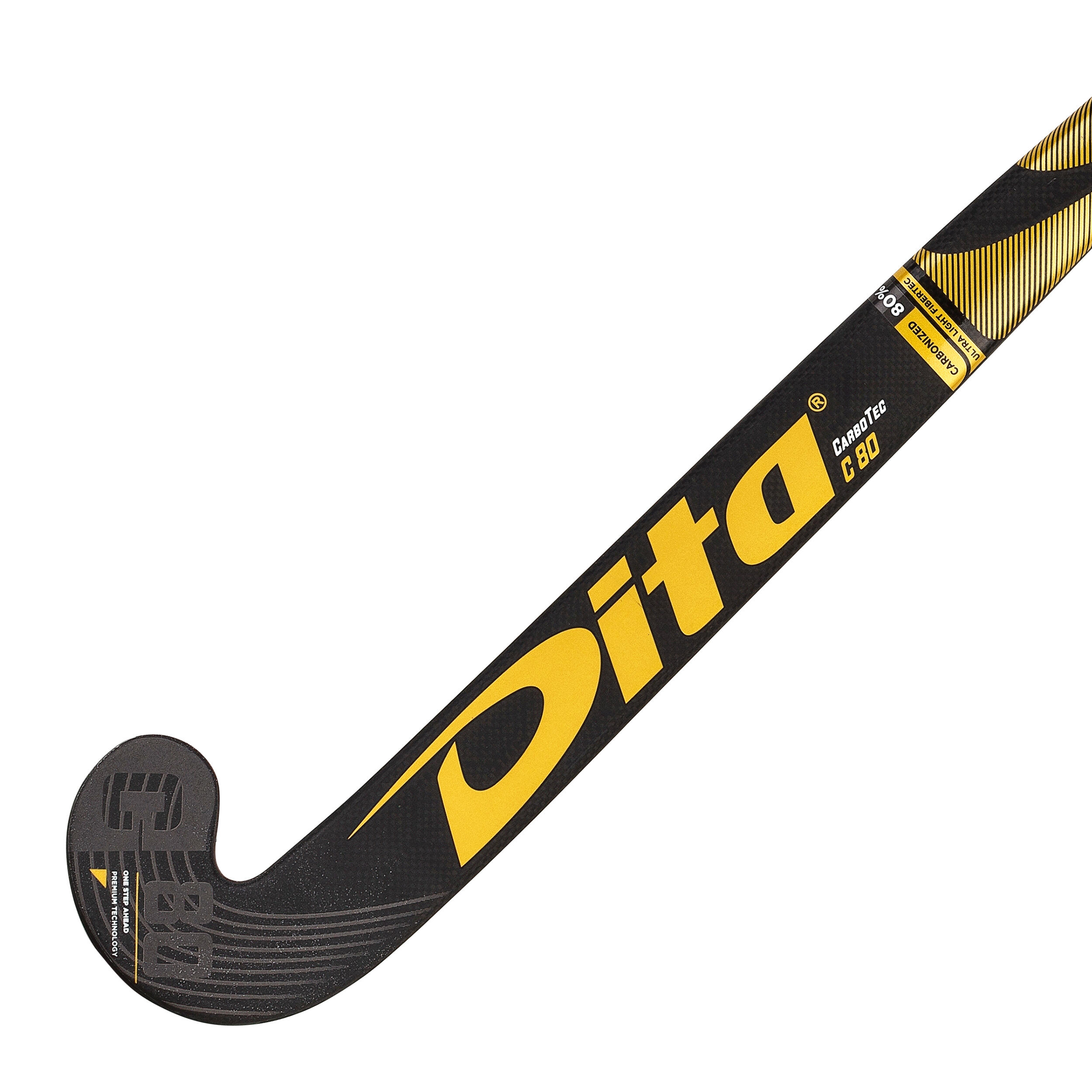 Adult Field Hockey Advanced 80% Carbon Mid Bow Stick CarboTec C80 - Black/Gold 2/12