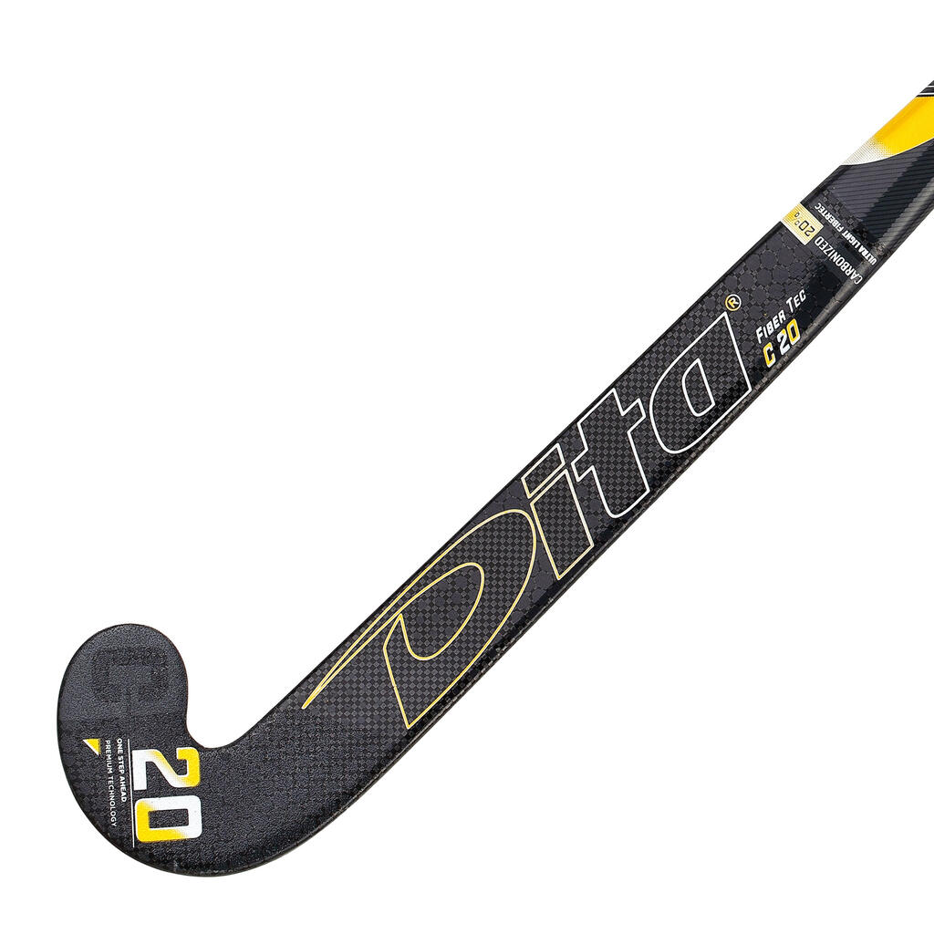 Kids' 20% Carbon Mid Bow Field Hockey Stick Fibertec C20 - Black/Gold