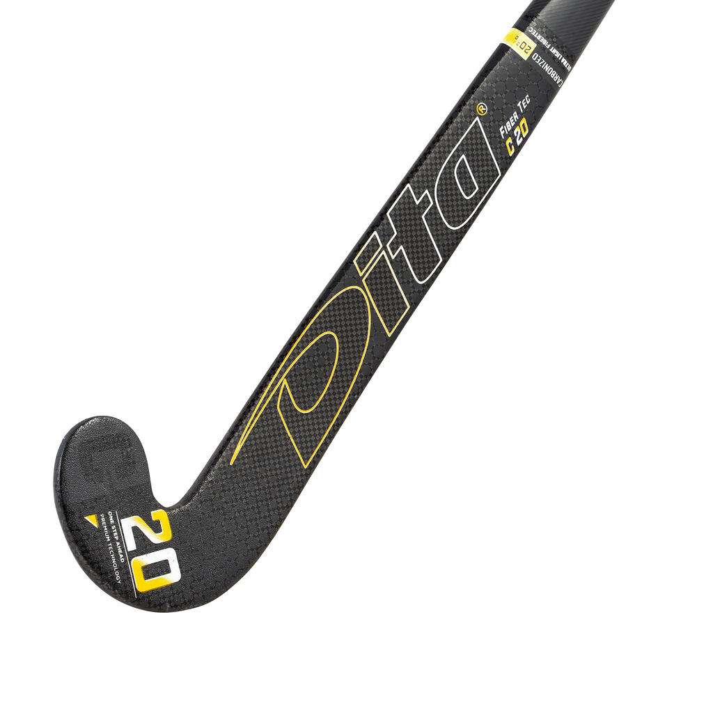 Kids' 20% Carbon Mid Bow Field Hockey Stick Fibertec C20 - Black/Gold