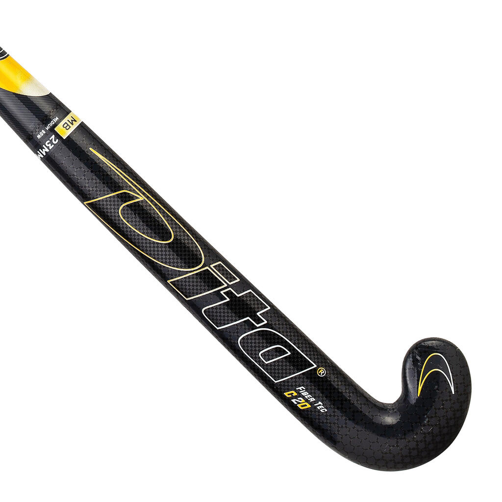Hockeyschläger Fibertec C20 Mid Bow 20% Carbon Jugendliche schwarz/gelb