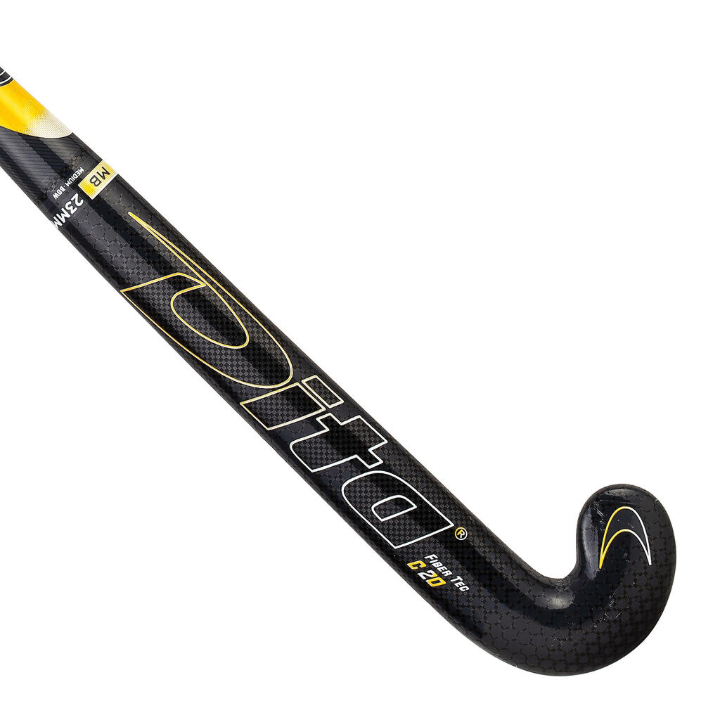 Kids' 20% Carbon Mid Bow Field Hockey Stick Fibertec C20 - Black/Gold