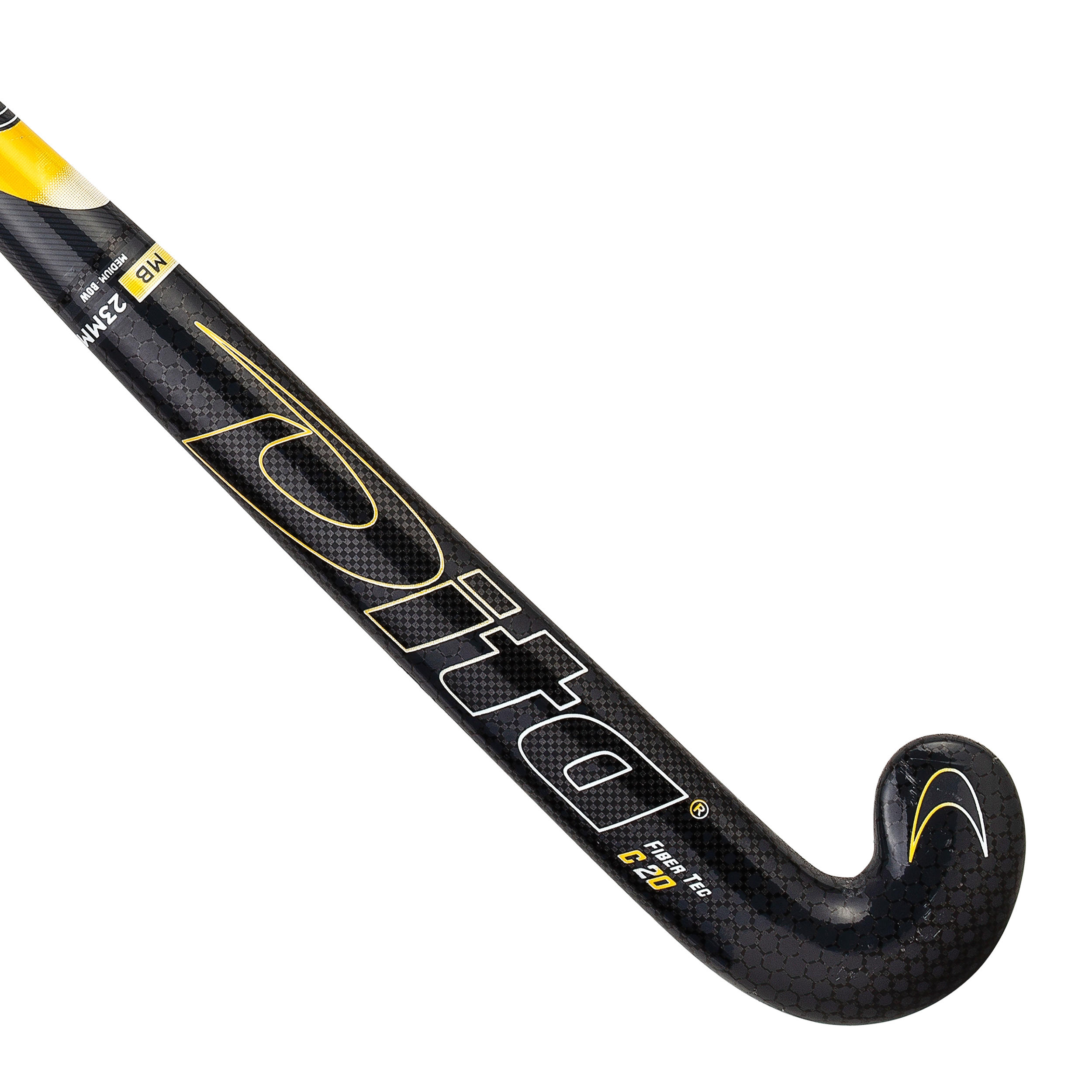 Teens' 20% Carbon Mid Bow Field Hockey Stick Fibertec C20 - Black/Gold 2/10