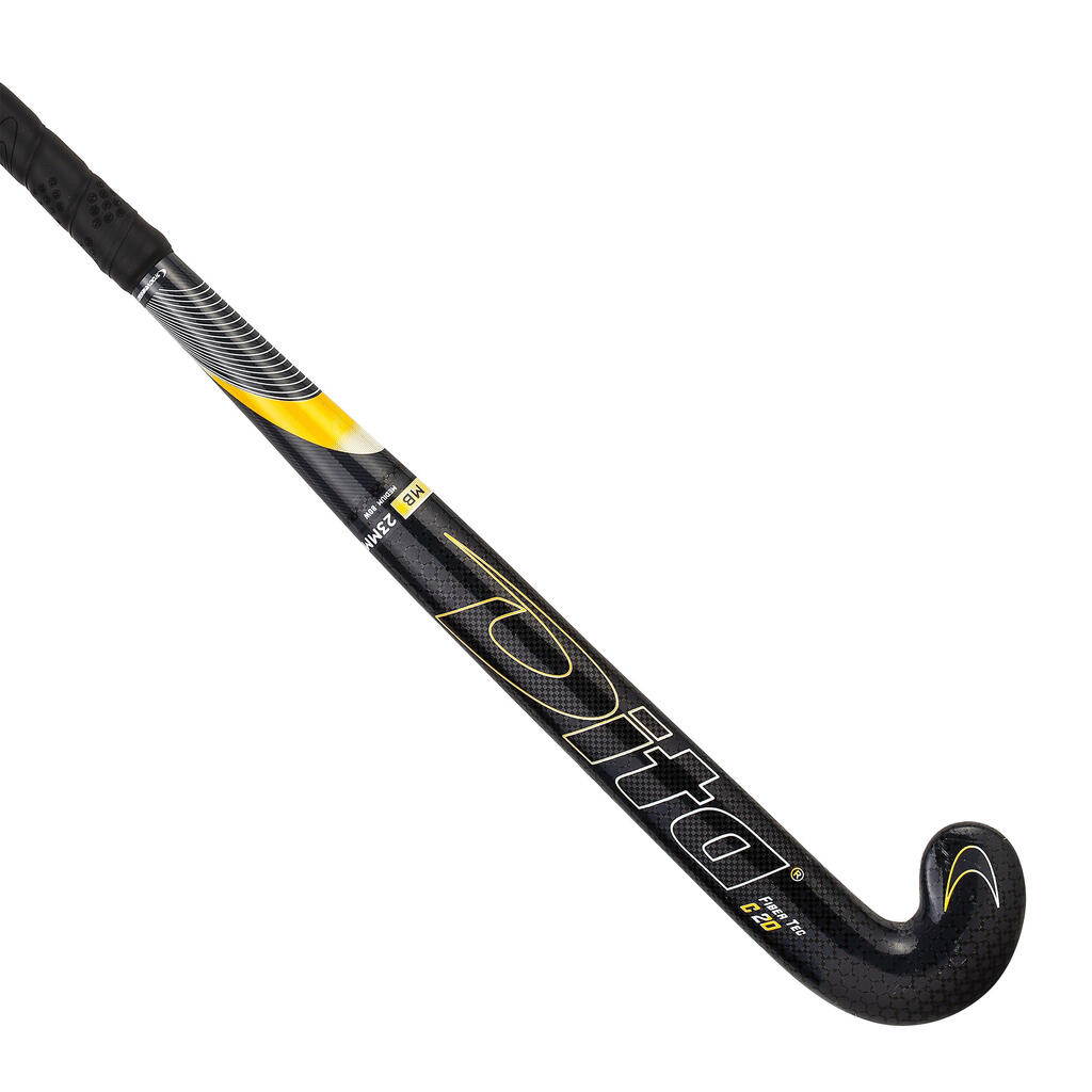 Hockeyschläger Fibertec C20 Mid Bow 20% Carbon Jugendliche schwarz/gelb